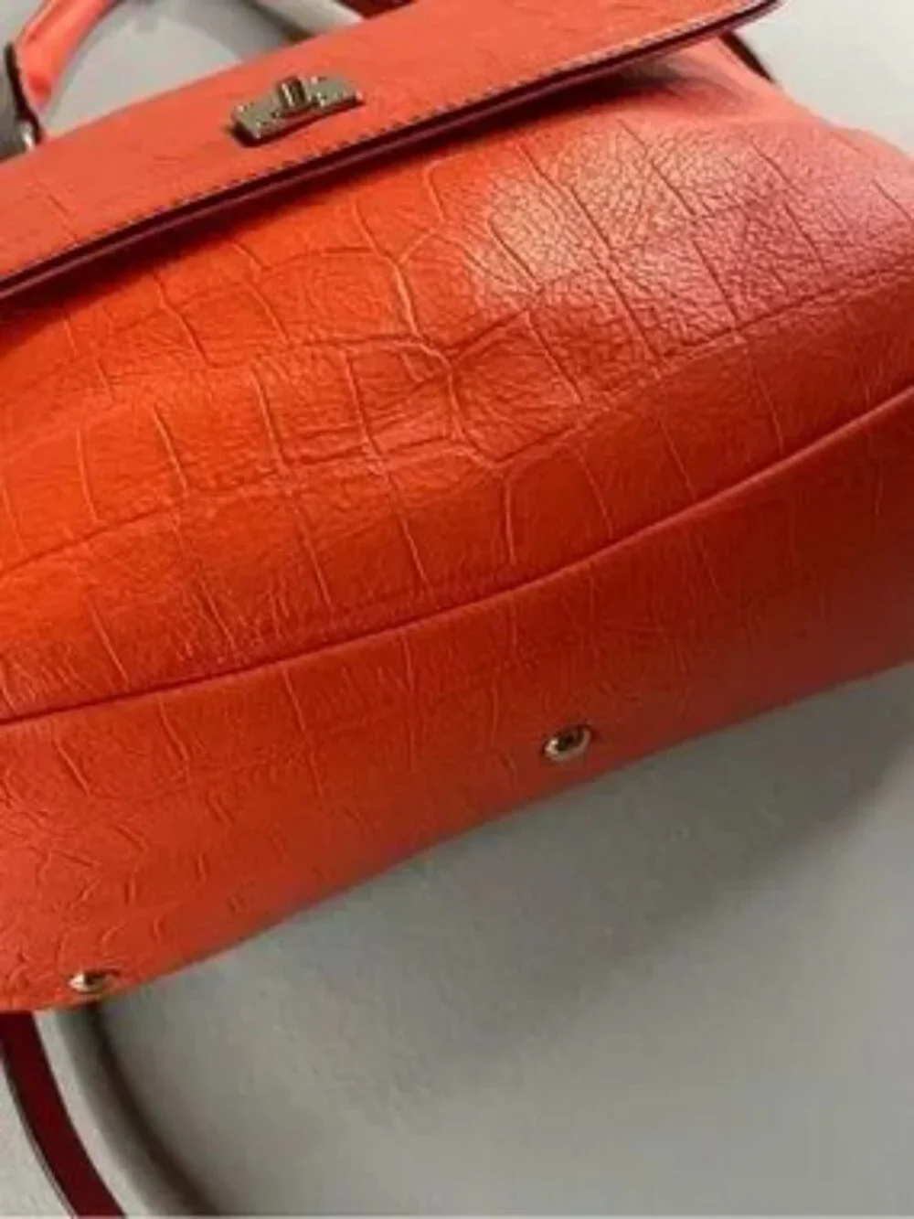 MCM Orange Croc-Embossed Leather Top Handle Satchel